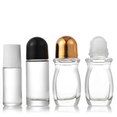 Empty Clear 30ml 50ml Round Glass Roll on Perfume Bottle with Black Cap