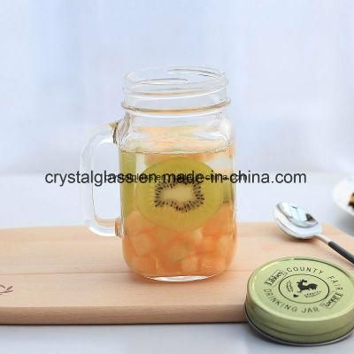 Clear Glass Bottles Handle Glass Canning Mason Jar, Wide Mouth Jars