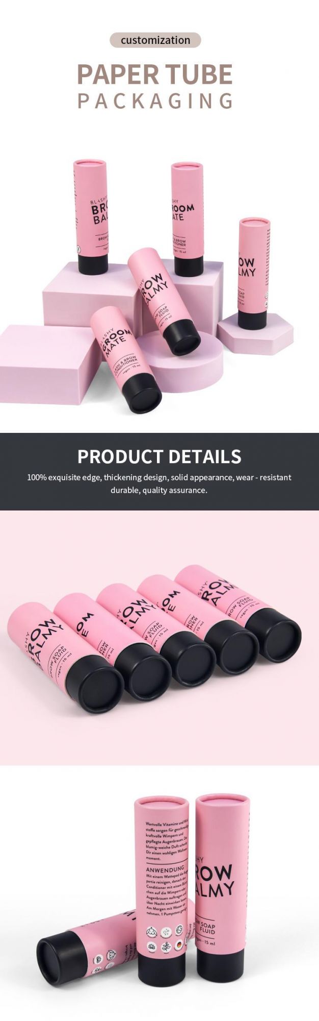 Firstsail Eco Friendly Custom Printed Pink Cosmetic Lash Brow Conditioner Gift Paperboard Push up Paper Tubes