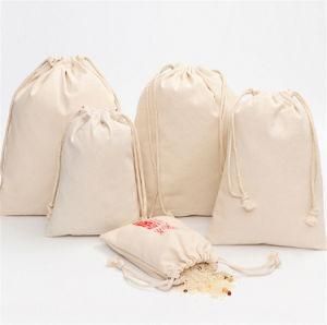 Eco Friendly Cotton Linen Cloth Bundle Pocket Custom Logo Blank Cotton String Bag