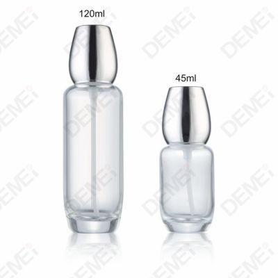 Demei 45/120ml 55g Cosmetic Skin Care Packaging Clear Toner Lotion Glass Bottle and Cream Jar Series with Silver Cap