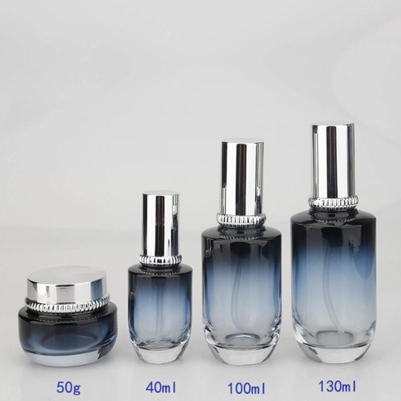 50g Luxury Gradient Glass Cream Jar 40ml 100ml 130ml Glass Lotion Bottle with Pump