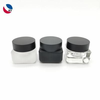 New Design 0.5 Oz 15ml Matte Black Frosted Square Glass Cream Jar Container