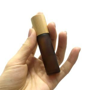 10ml Amber Color Brown Glass Frosted Roll on Bottle with Bamboo Cap