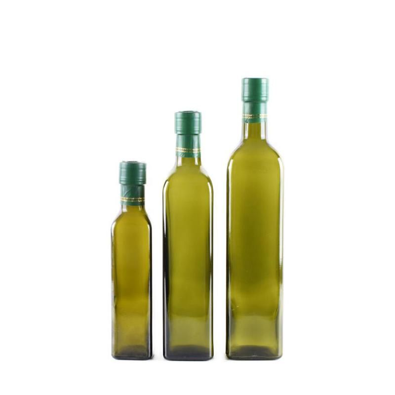 Olive Oil Glass Bottle Dark Green Square Glass Bottles with Lug Stopper