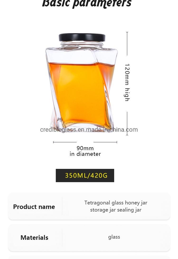 Credible 350ml New Style Wholesale Custom Glass Storage Spice Food Sauce Honey Jar with Screw Cap