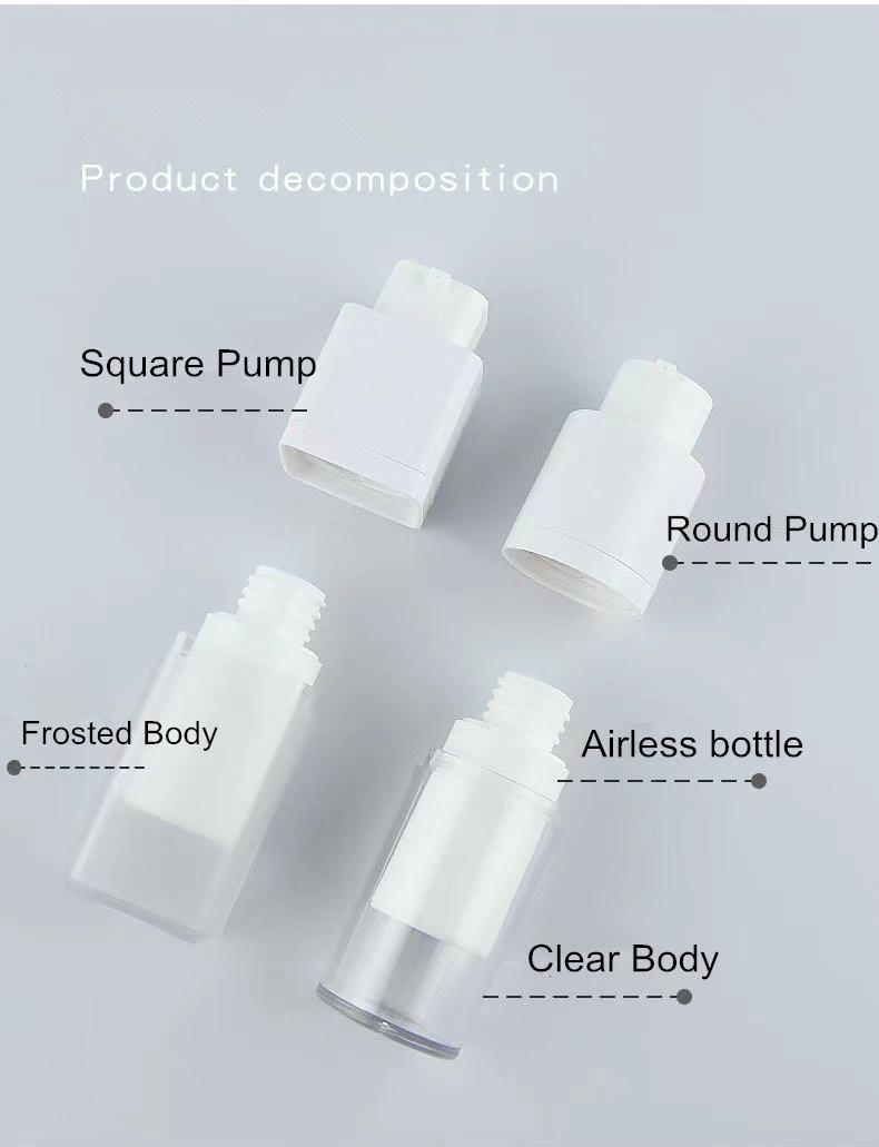 Opaque PP Recyclable Material Empty 15 Ml Eye Cream Square Frosted Transparent Airless Bottle 50 Ml 3.3 Oz with Pump