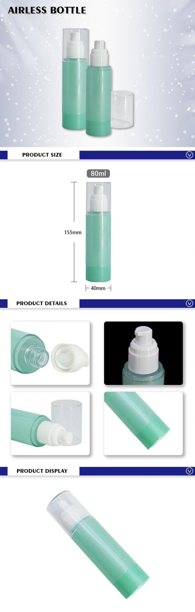 Private Label Green 80ml Lotion Airless Pump Cosmetic Packaging