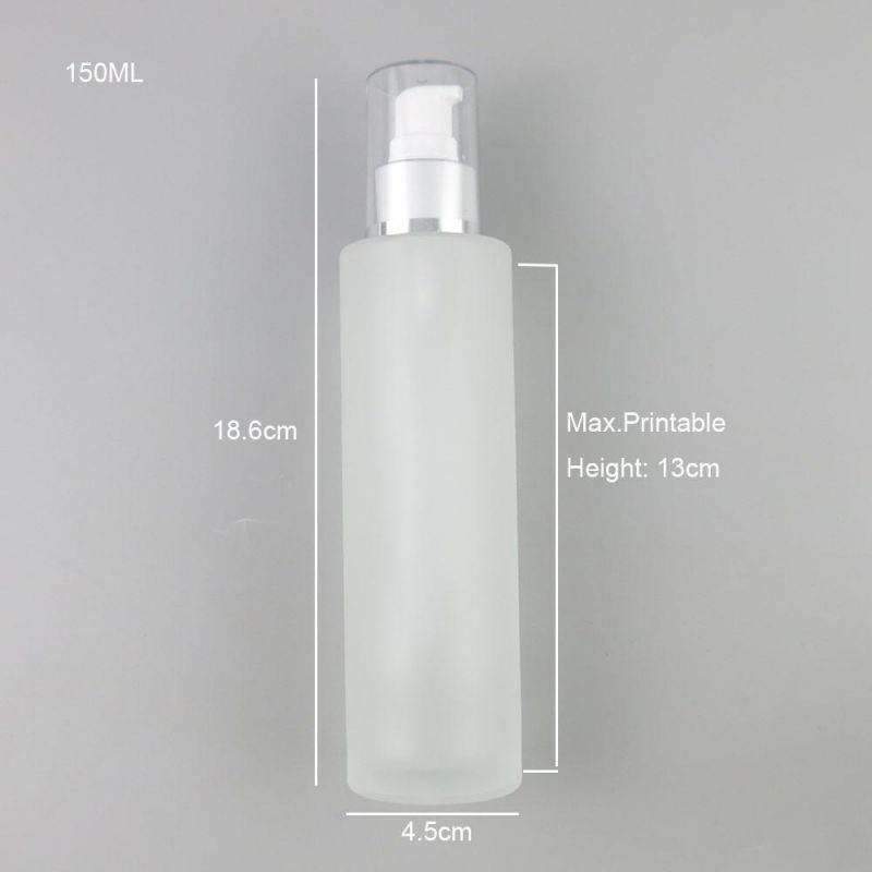 150ml Frost Glass Bottle with Matte Sliver Lotion Pump Cosmetic Essence Toner Packaging Bottle