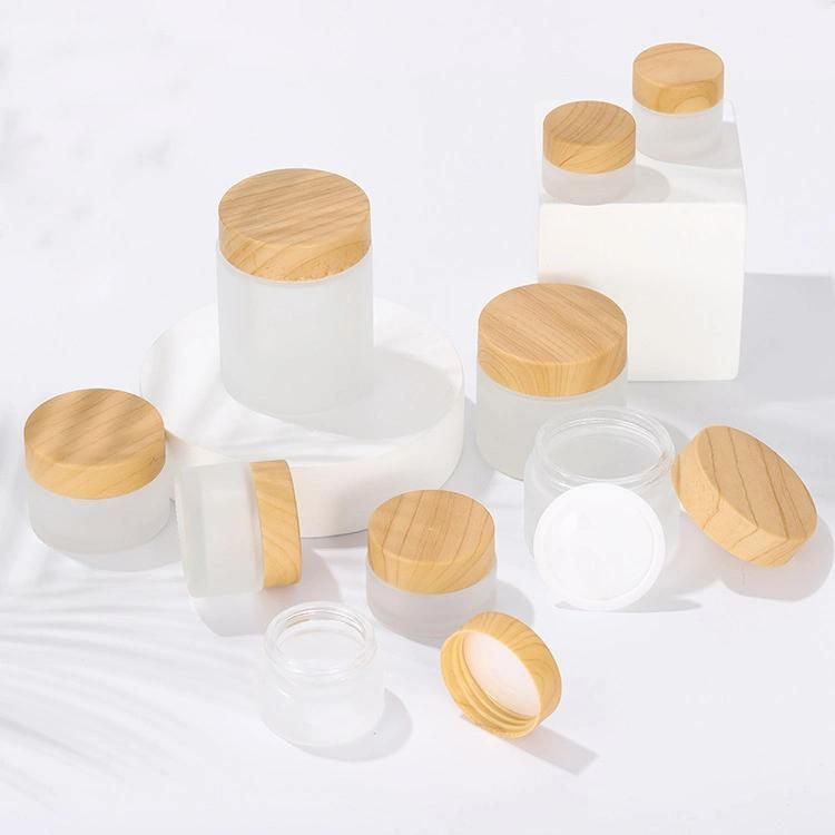 CT-69 Frosted Wholesale Luxury Empty OEM Glass Cosmetic Cream Jar and Bottle Packaging with Silver White Wooden and Black Caps
