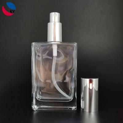 Hot Sale 100ml Square Shape Frosted Glass Perfume Bottle with Silver Grey Spray Pump