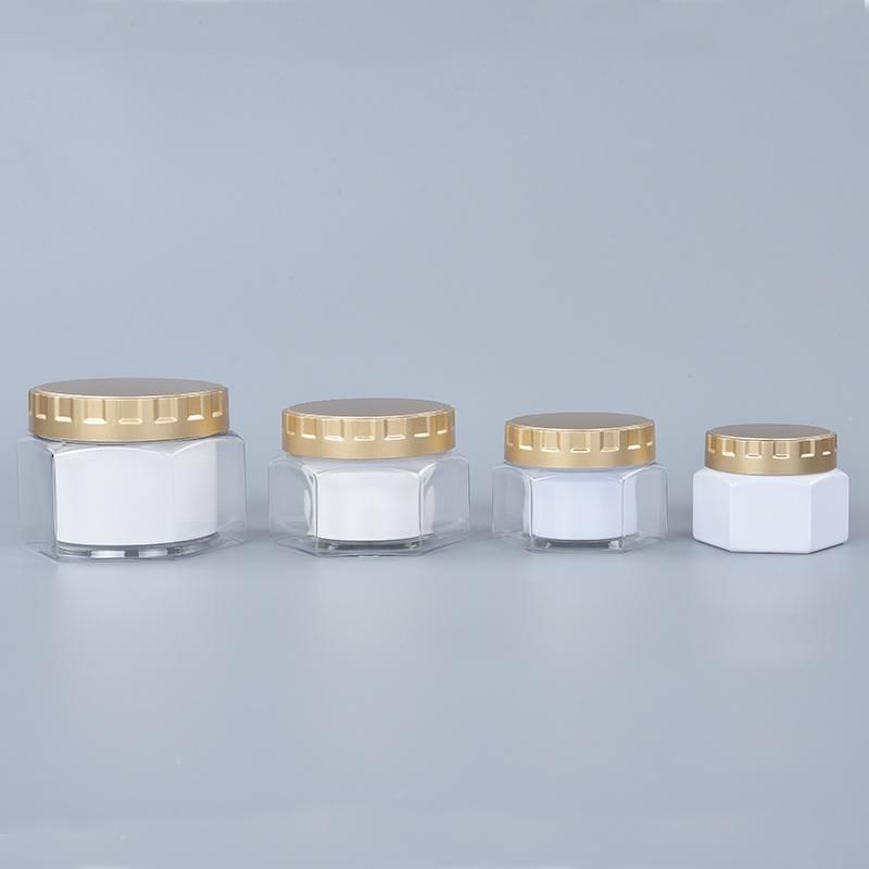 Unique Design Hexagon Double Wall Plastic Pet Clear 50ml 100ml 150ml 250ml Cosmetic Face Cream Jar