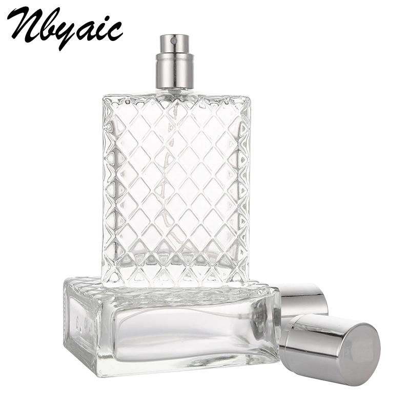 100ml Square Non-Slip Flat Bottle Plaid Shape Glass Bottle Spray Bottle Perfume Bottle Simple Fashion